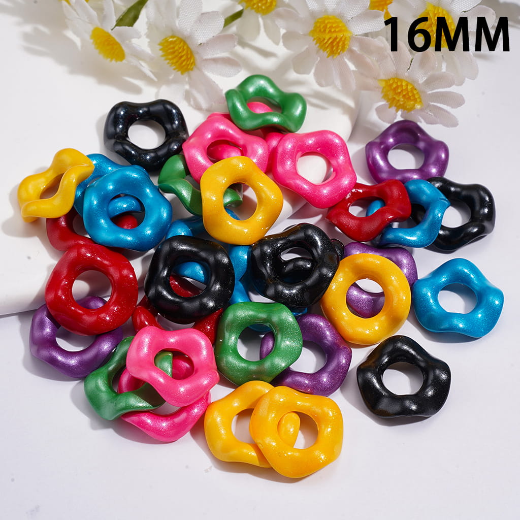 Acrylic Spacer Beads w Wavy Scalloped Hollow, Pearl Finish, 16MM, Multi-Color (Hole Diameter Approx 6.5MM)