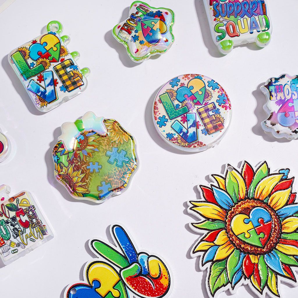 Acrylic Beads and Pendants Sunflower Jigsaw Puzzle Autism Awareness, Random Mix