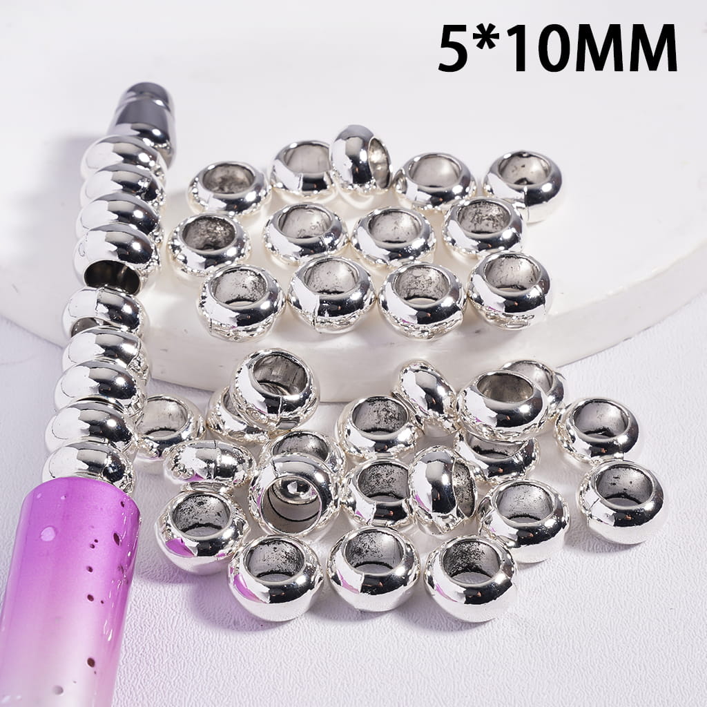 Silver beads with a 5*10MM label on a white background