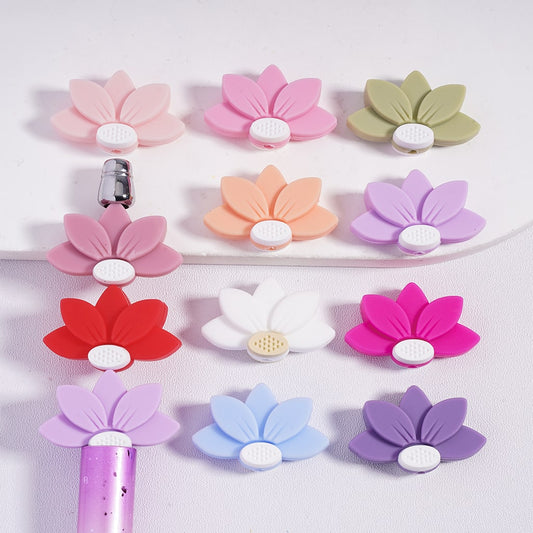 Silicone Focal Beads Lotus Flower Series in Various Colors, Random Mix