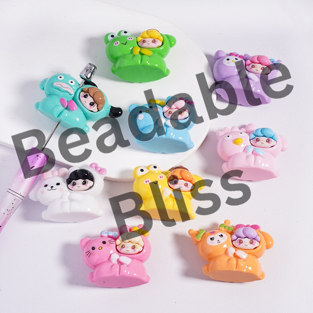 Adorable Character Figurine, can be also used as Acrylic Beads or Pen Topper, Random Mix