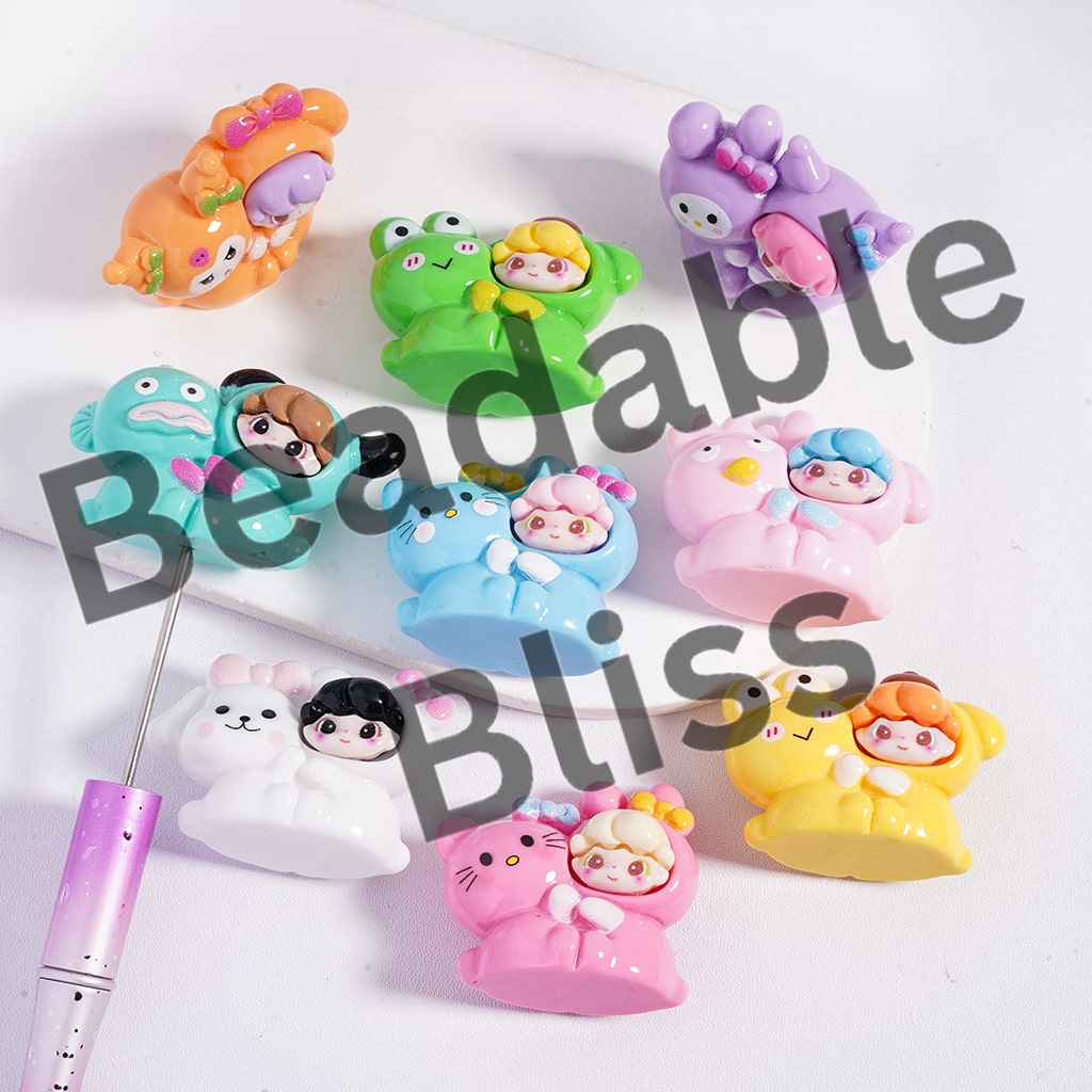 Adorable Character Figurine, can be also used as Acrylic Beads or Pen Topper, Random Mix