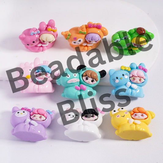 Adorable Character Figurine, can be also used as Acrylic Beads or Pen Topper, Random Mix