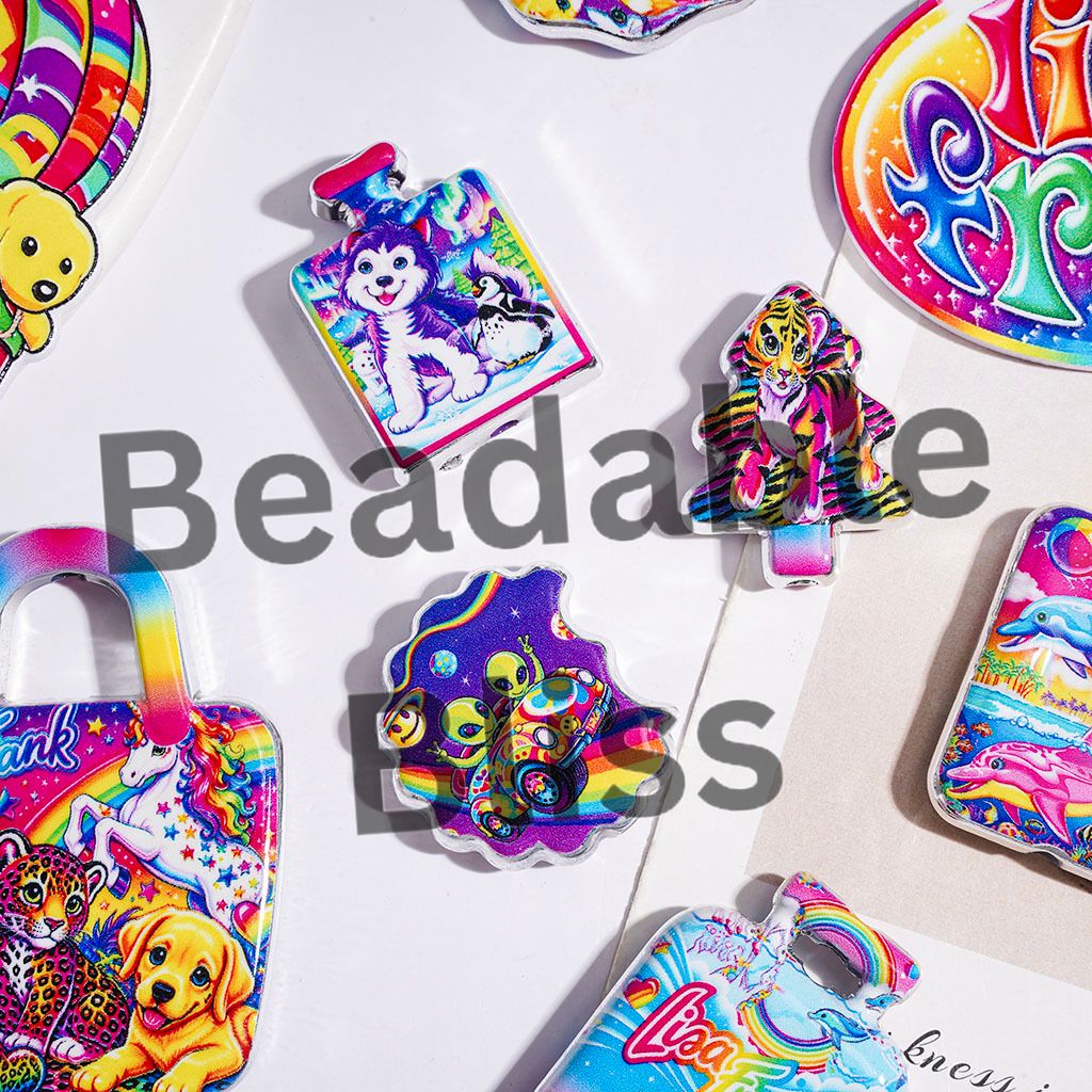 Cartoon Animal Characters in Rainbow Series Acrylic Beads and Pendants, Random Mix