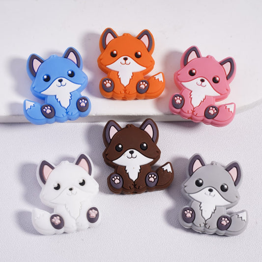 Little Cute Fox Animal Series Silicone Focal Beads, Multi-Color