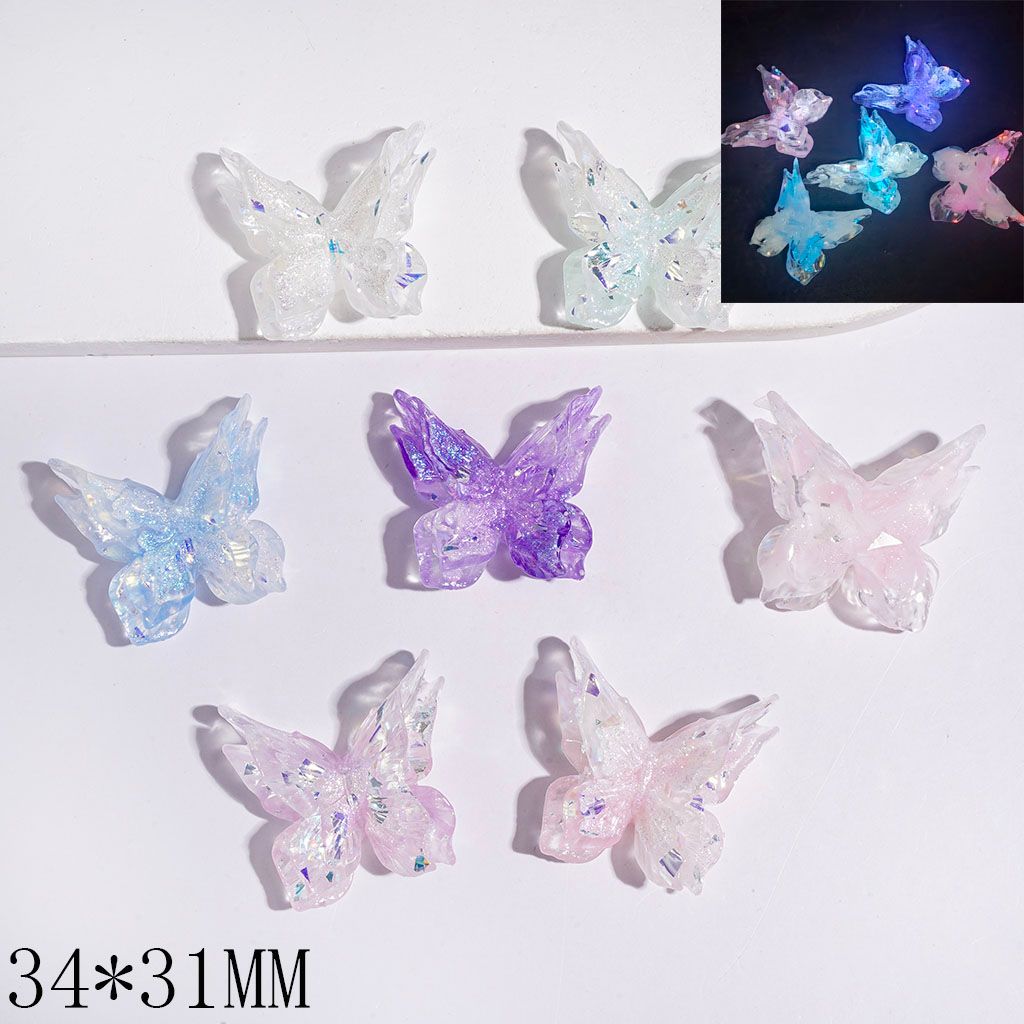 DIY Attachment Soft PVC Luminous Butterfly with UV Coating Bling Bling Spangle, Jewelry Accessories, No Hole, 34*31MM, Random Mix