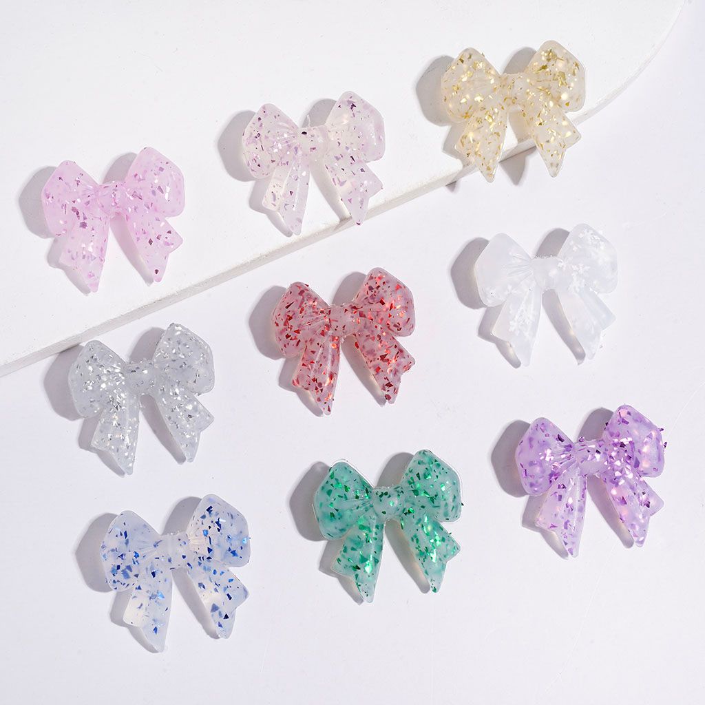 Silicone Focal Beads  Cute Bowtie Colorful Flakes Inside