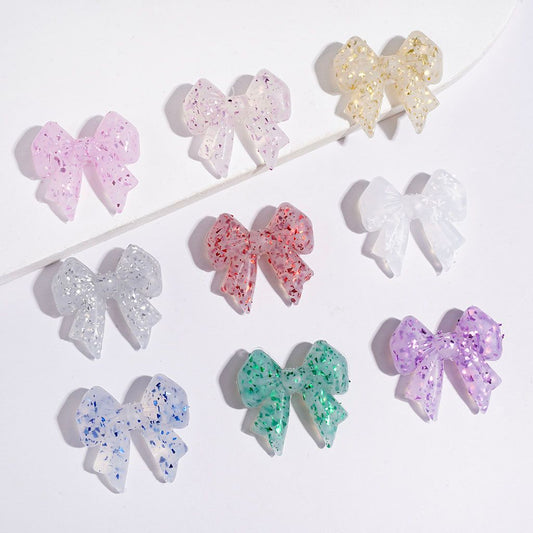 Silicone Focal Beads  Cute Bowtie Colorful Flakes Inside