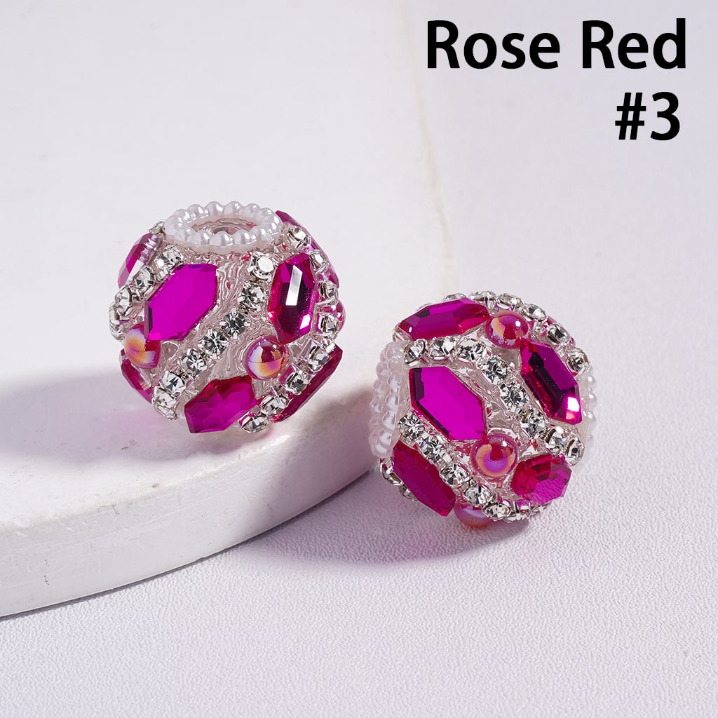 Acrylic Beads with Hexagon Rhinestones and Half-Shell Pearls in Various Color, with Clear Rhinestone and White Pearl Chains, 20MM