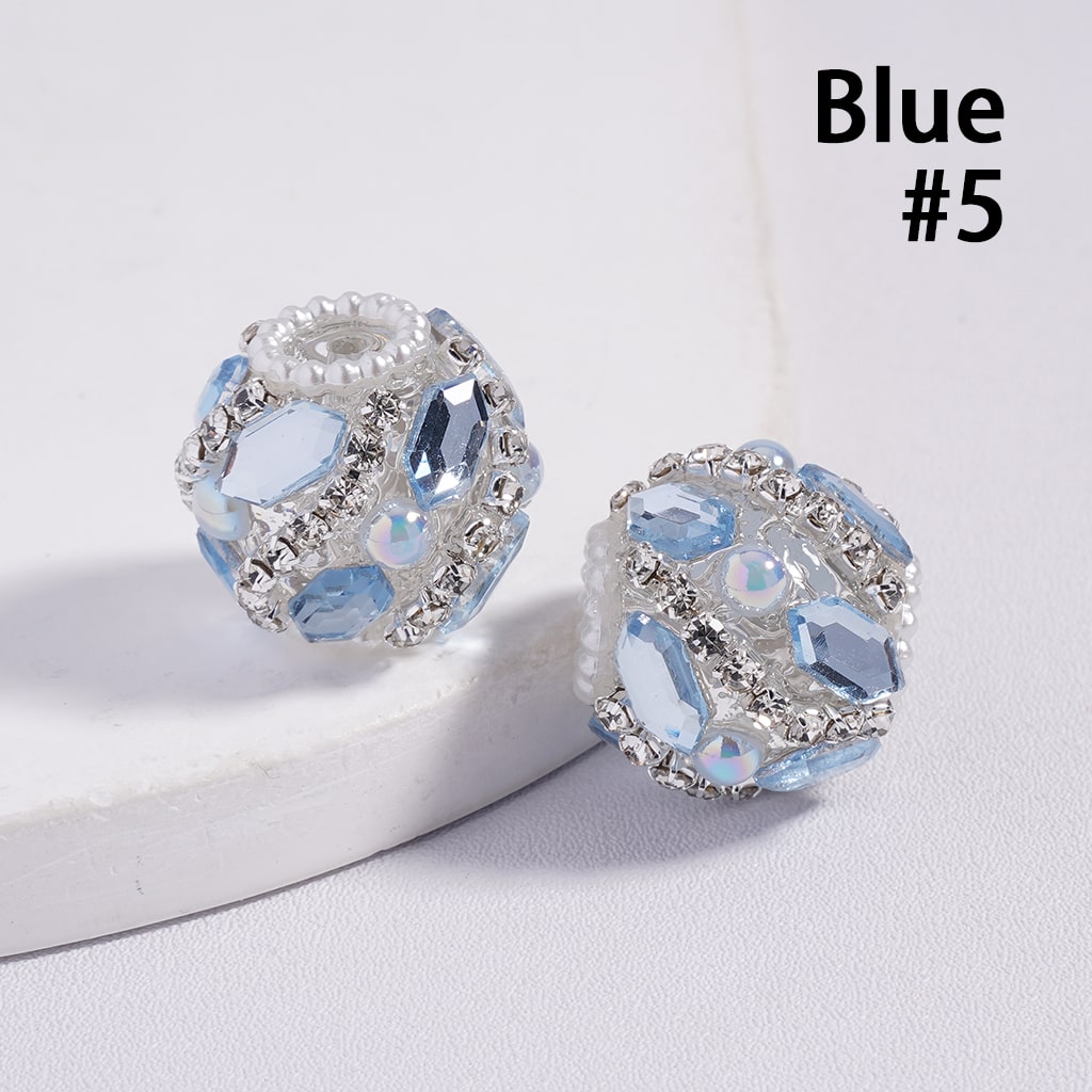 Acrylic Beads with Hexagon Rhinestones and Half-Shell Pearls in Various Color, with Clear Rhinestone and White Pearl Chains, 20MM