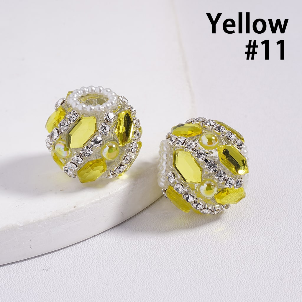 Acrylic Beads with Hexagon Rhinestones and Half-Shell Pearls in Various Color, with Clear Rhinestone and White Pearl Chains, 20MM