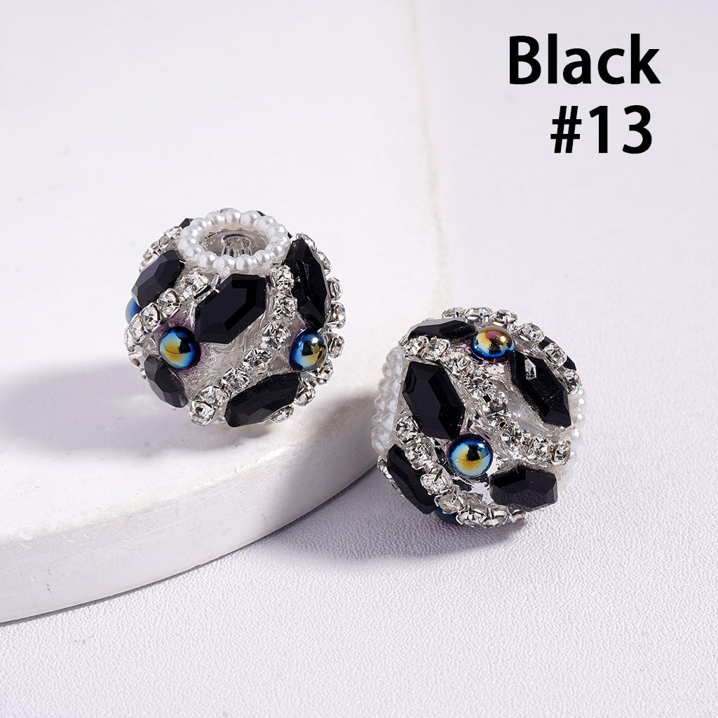 Acrylic Beads with Hexagon Rhinestones and Half-Shell Pearls in Various Color, with Clear Rhinestone and White Pearl Chains, 20MM