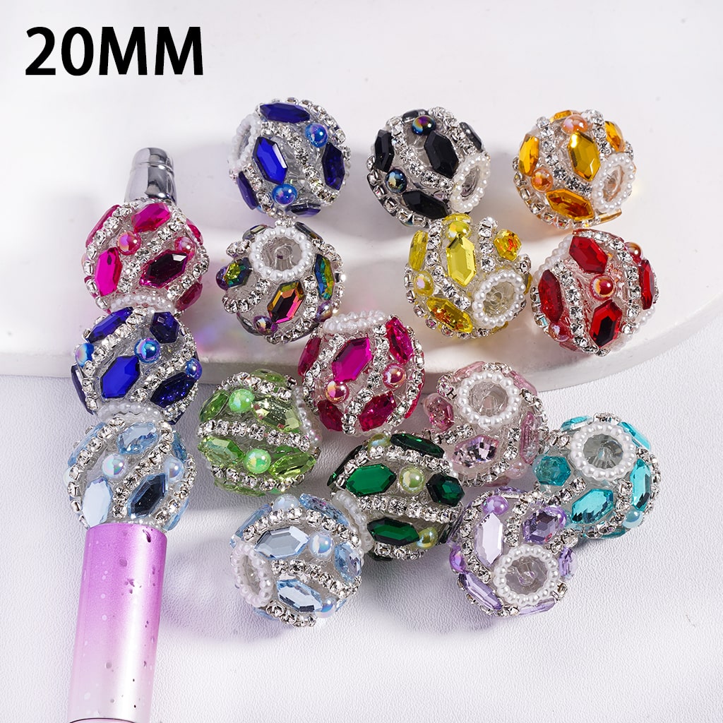 Acrylic Beads with Hexagon Rhinestones and Half-Shell Pearls in Variou ...