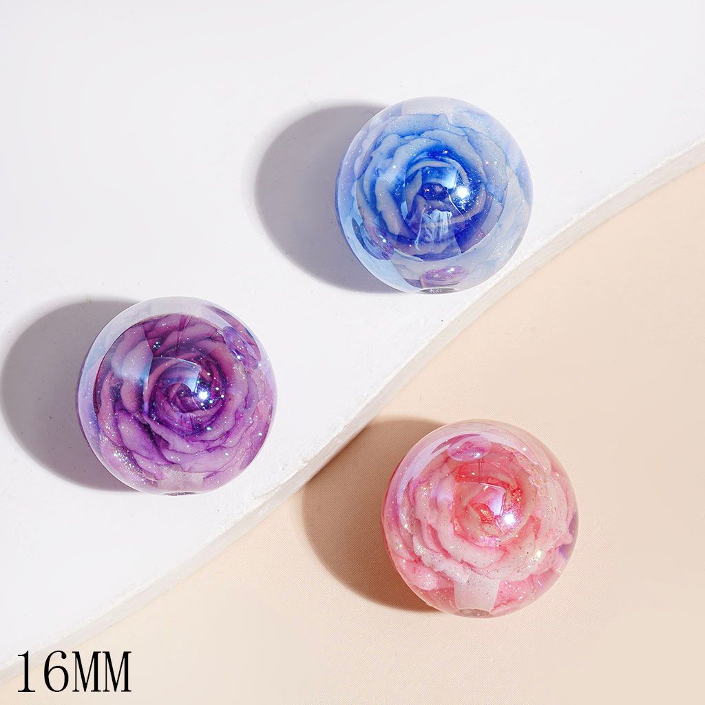 UV-Coated Acrylic Beads for Bracelets with Double Rose Flower and Glitter, 16MM Multi-Color Random Mix
