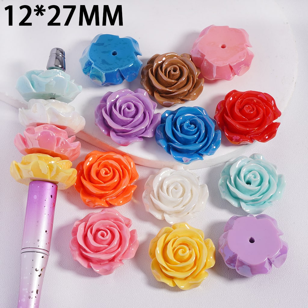 Acrylic Beads UV Coating Large Size Rose Flower Series, 12*27MM, Multi-Color, Random Mix