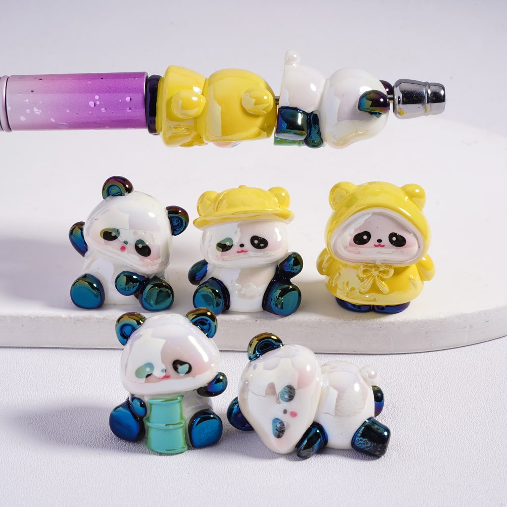 Acrylic Beads UV Coating Cute Panda Series in Various Gesture, Random Mix