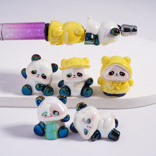 Acrylic Beads UV Coating Cute Panda Series in Various Gesture, Random Mix