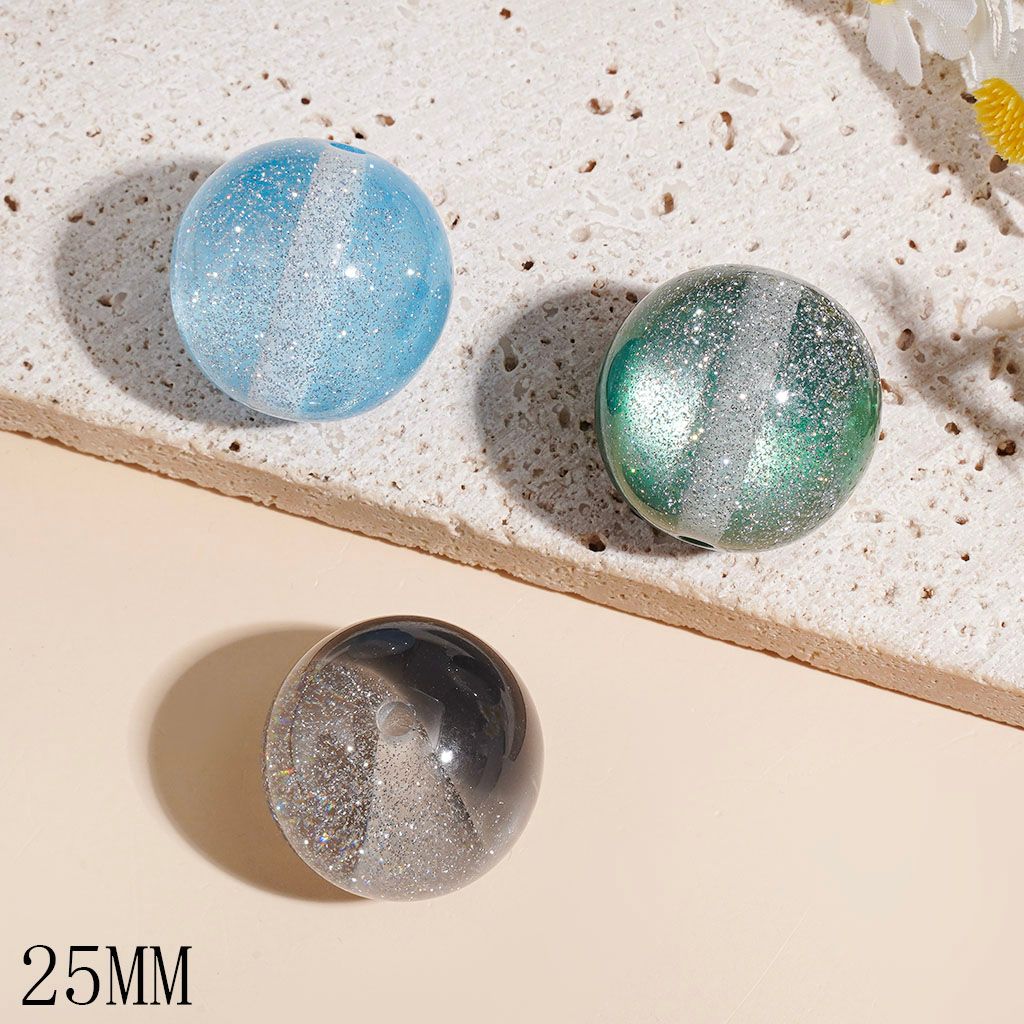 Acrylic Beads for Bracelets with Cat Eye Style and Glitter in Double Colors, 25MM Multi-Color Random Mix