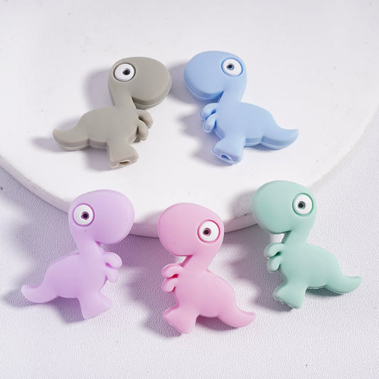 Silicone Focal Beads Cute Baby Dinosaur Series, Multi-Color, Random Mix