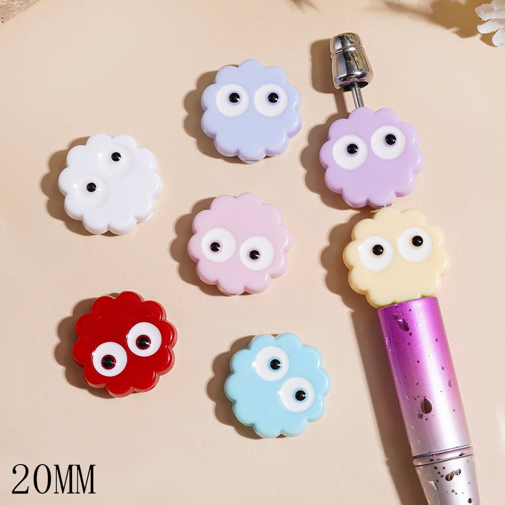Acrylic Beads Cookies with Big Eyes, Wavy Edged Round Shape, 20MM Multi-Color Random Mix