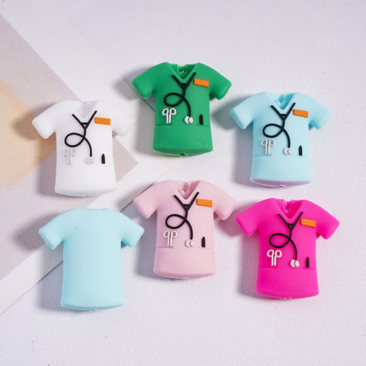 Silicone Focal Beads 3D Medical Staff Uniforms with Stethoscope and Pen and Operating Scissors, Multi-Color, Random Mix