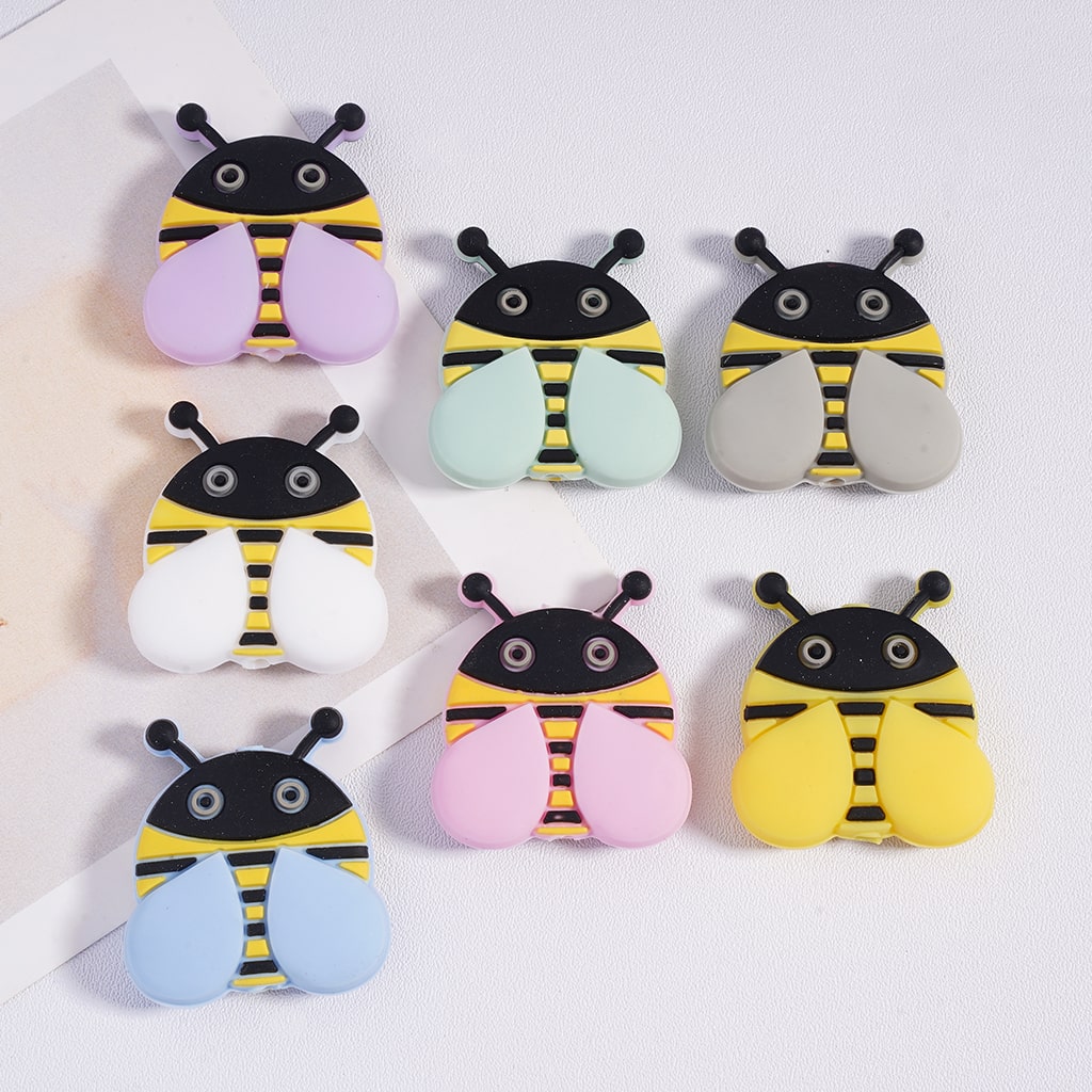 Silicone Focal Beads Cute Plump Honeybee Series with Various Colors Wings, Random Mix