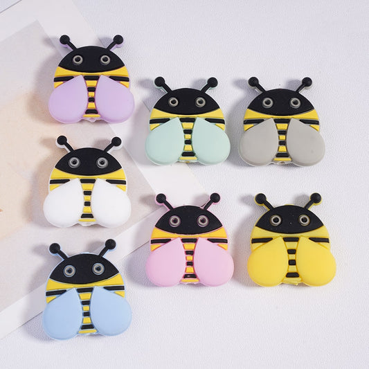 Silicone Focal Beads Cute Plump Honeybee Series with Various Colors Wings, Random Mix