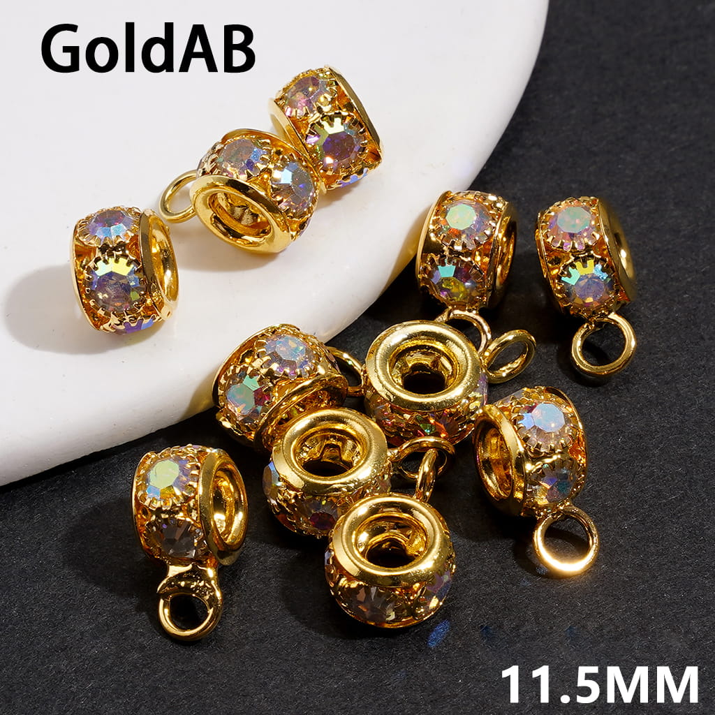 Gold & Silver Alloy Metal Beads with Mini Bail Loop & Crystal Rhinestone, Jewelry Accessories, Length 11.5MM