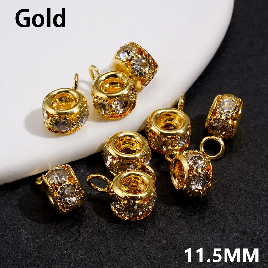Gold & Silver Alloy Metal Beads with Mini Bail Loop & Crystal Rhinestone, Jewelry Accessories, Length 11.5MM