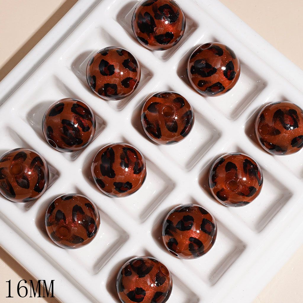 Black Edged Brown Leopard Print Acrylic Beads for Bracelets, 16MM, Shiny Glitter