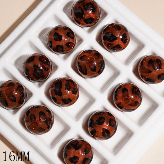 Black Edged Brown Leopard Print Acrylic Beads for Bracelets, 16MM, Shiny Glitter