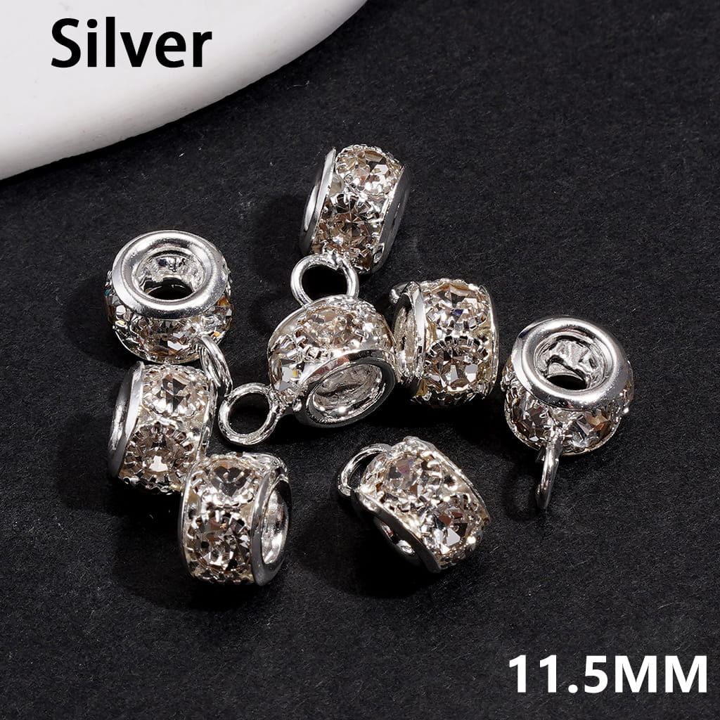 Gold & Silver Alloy Metal Beads with Mini Bail Loop & Crystal Rhinestone, Jewelry Accessories, Length 11.5MM