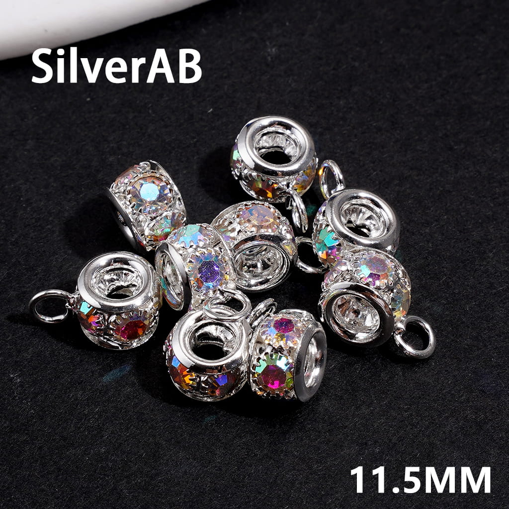 Gold & Silver Alloy Metal Beads with Mini Bail Loop & Crystal Rhinestone, Jewelry Accessories, Length 11.5MM