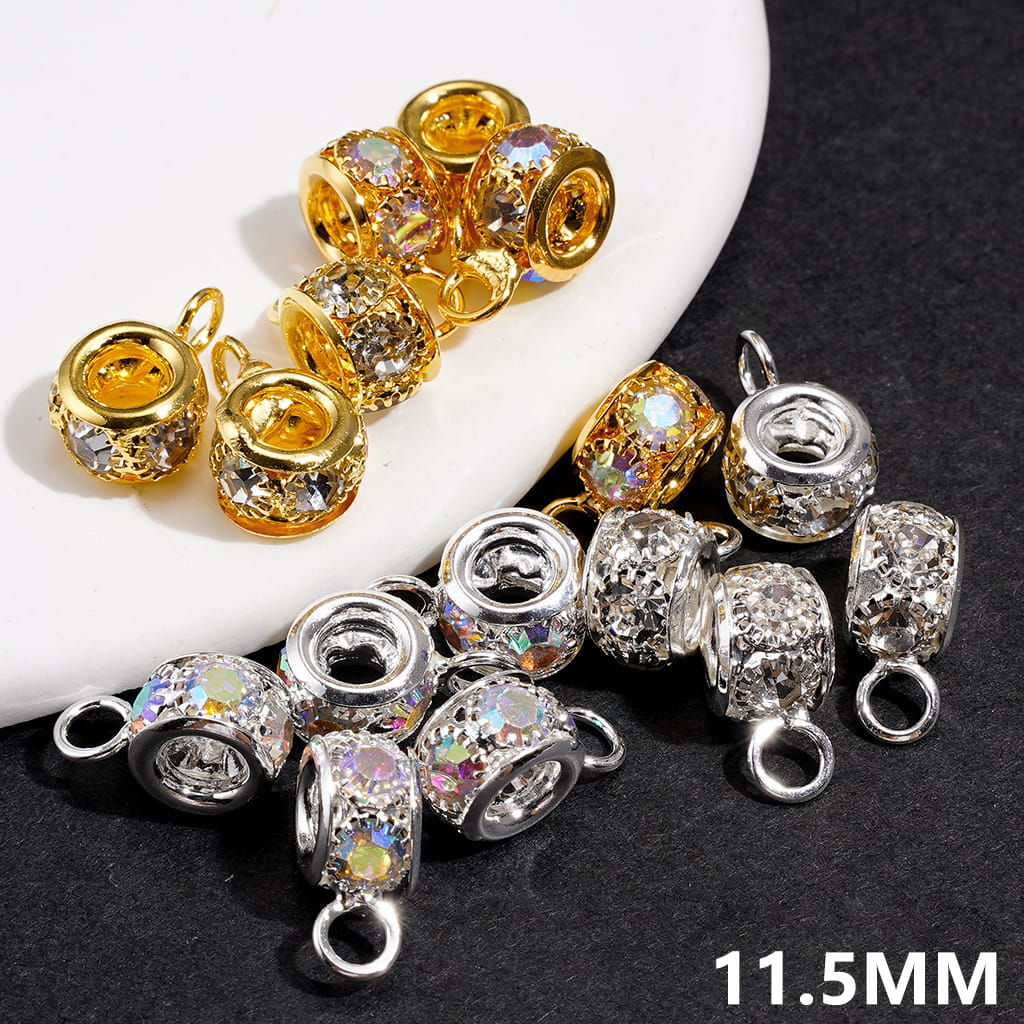 Gold & Silver Alloy Metal Beads with Mini Bail Loop & Crystal Rhinestone, Jewelry Accessories, Length 11.5MM