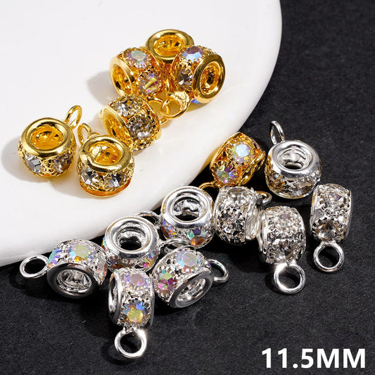 Gold & Silver Alloy Metal Beads with Mini Bail Loop & Crystal Rhinestone, Jewelry Accessories, Length 11.5MM