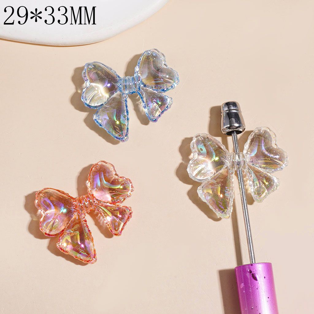 UV-Coated Acrylic Beads Bowtie with Wavy Edged, Clear, 29*33MM Multi-Color Random Mix