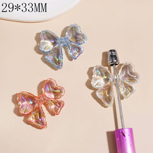 UV-Coated Acrylic Beads Bowtie with Wavy Edged, Clear, 29*33MM Multi-Color Random Mix