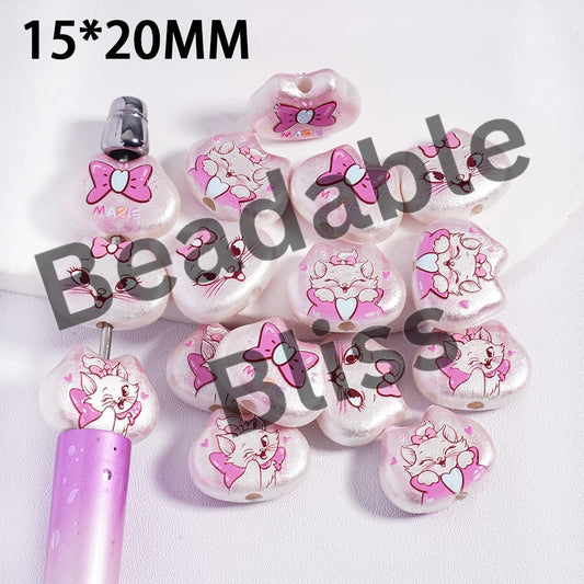 Acrylic Beads Concavo-Convex Beautiful Girl Cat Character Series in Glossy Aluminium Foil Effect, 15*20MM, Random Mix