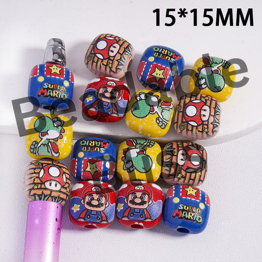 Acrylic Beads Plumber Character Series, Curved Square Shape, 15*15MM, Random Mix