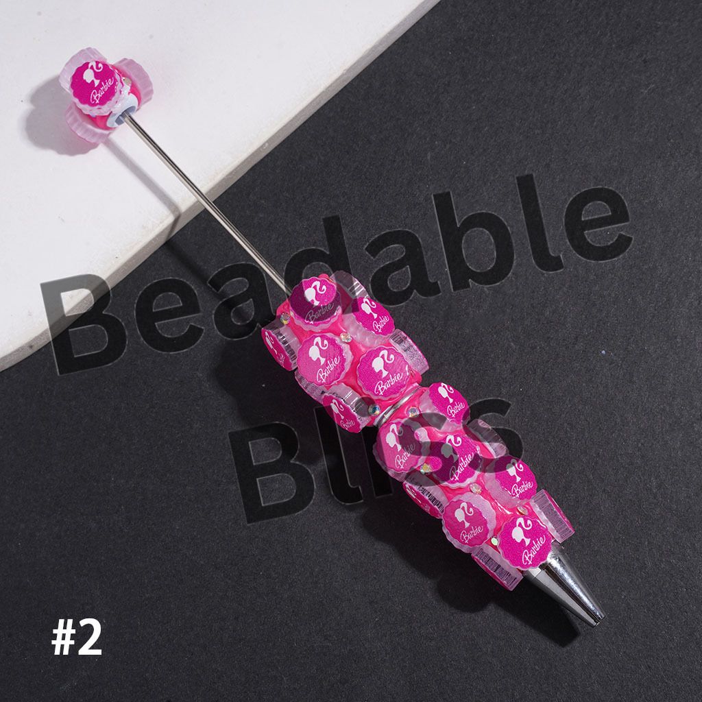 Bottle Cap Lid and AB Rhinestones Beadable Clay Pens, Barbie Pink Fashion Doll Series