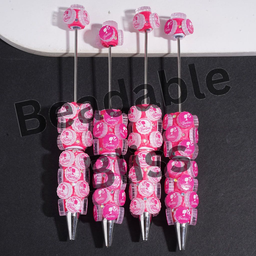 Bottle Cap Lid and AB Rhinestones Beadable Clay Pens, Barbie Pink Fashion Doll Series