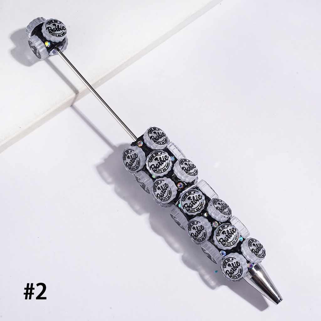 Beadable Clay Pens Fashion Doll Series Bottle Cap Lid with Text and AB Rhinestones, Black and White