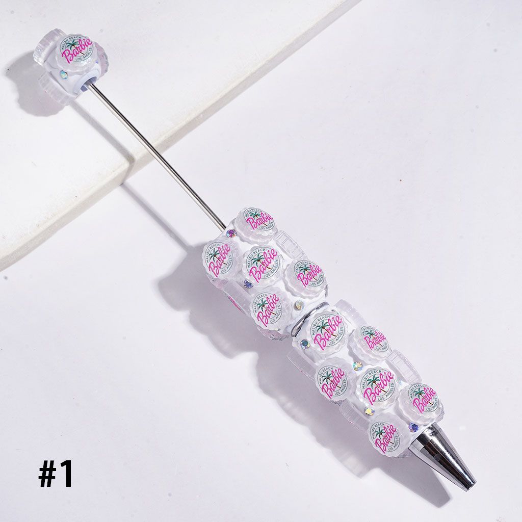 Beadable Clay Pens Fashion Doll Series Bottle Cap Lid with Text and AB Rhinestones, Black and White