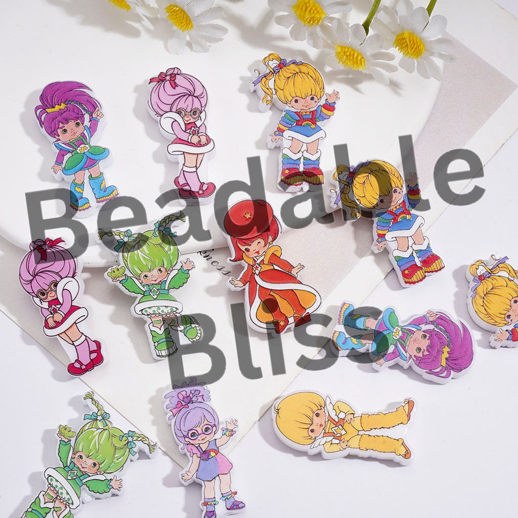 Acrylic Beads Rainbow Fairy Girl Character Series, Translucent, Random Mix