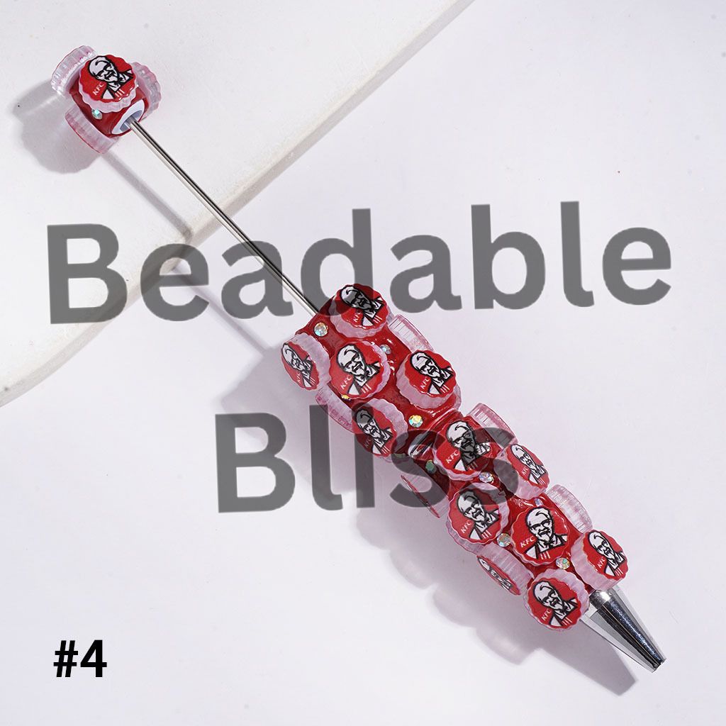 Beadable Clay Pens with Candy Coffee Soda Drink Fast Food Bottle Cap Lid and AB Rhinestones, Multi-Color