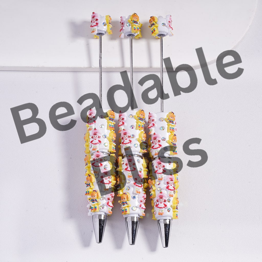 Beadable Clay Pens with Rainbow Fairy and Berry Girl Series, AB Rhinestones and White Pearl