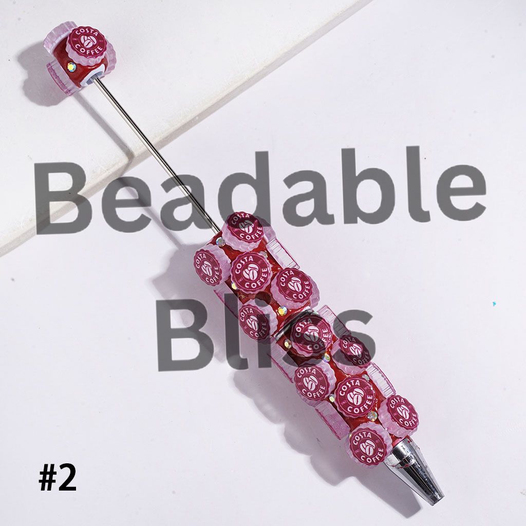 Beadable Clay Pens with Candy Coffee Soda Drink Fast Food Bottle Cap Lid and AB Rhinestones, Multi-Color