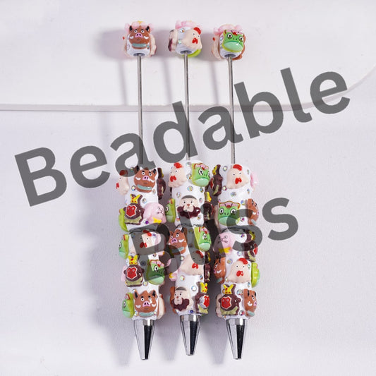 Beadable Clay Pens with Kind-Hearted Lowly Animals Character Series, AB Rhinestones