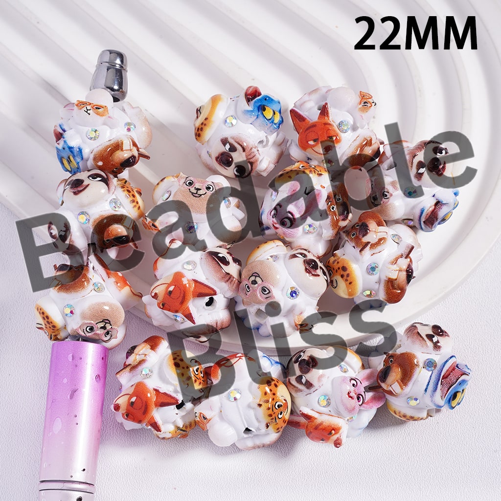 Clay Beads with Crazy Animal City Character Series and AB Rhinestones, 22MM