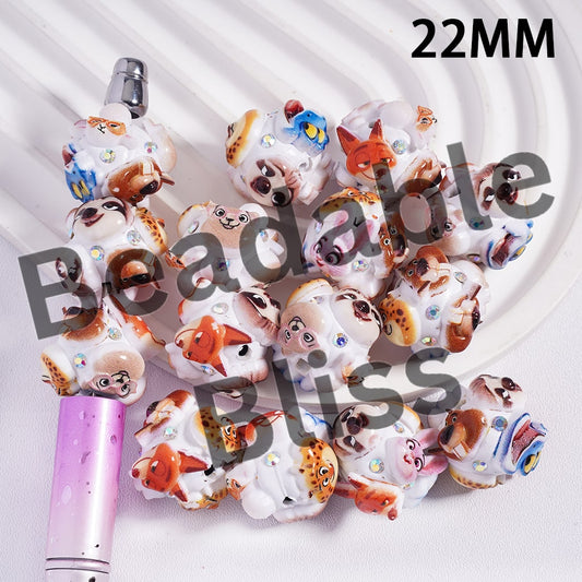 Clay Beads with Crazy Animal City Character Series and AB Rhinestones, 22MM